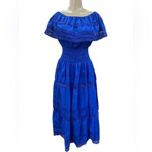 Adalia Mexican Maxi Solid Lace Royal Blue Dress